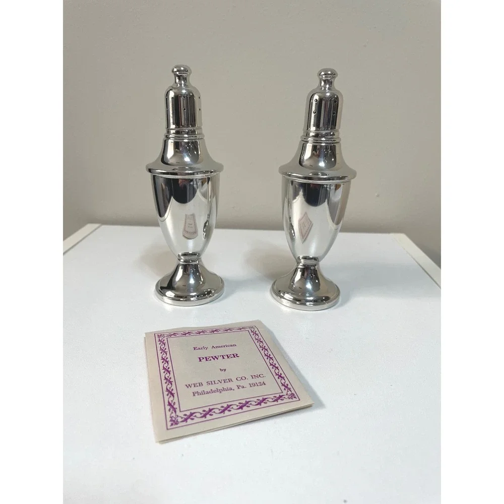 Early American‎ Pewter Salt and Pepper Shakers by Web Silver Co. Philadelphia